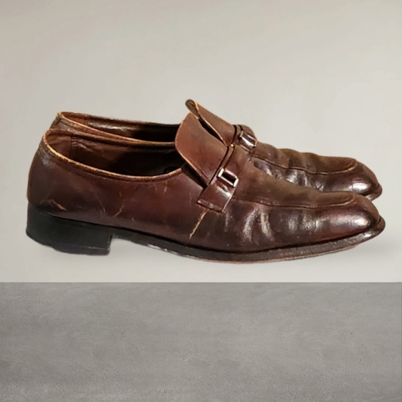 Men Vintage Leather Brown Loafers By Florsheim Size 13B/Men Designer Loafers - Picture 8 of 12